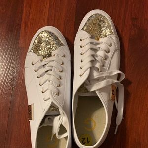 Guess Glitter Shoes, White and Gold - Size 12